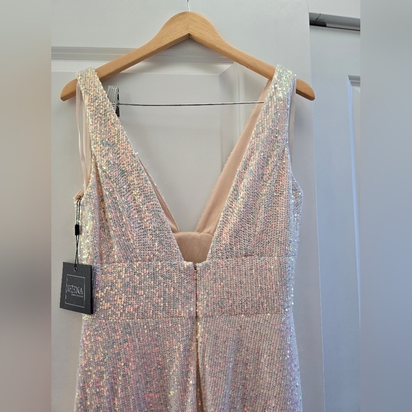 Ieena for Mac Duggal, Sequin Asymmetric Tiered Gown, Iridescent, Size 8,MSRP$398 - Picture 7 of 11